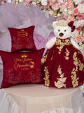 Burgundy Quinceanera pillows set and teddy bear Kitty design