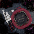 Burgundy Black Quinceanera cake knife set with plate and fork