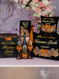 Black burnt orange Quinceanera package of Money Card Box, Bible, pillows set, 2 Glasses and bottle