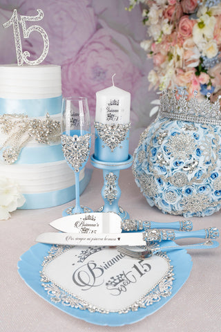 Light blue 15 candle ceremony for quinceanera