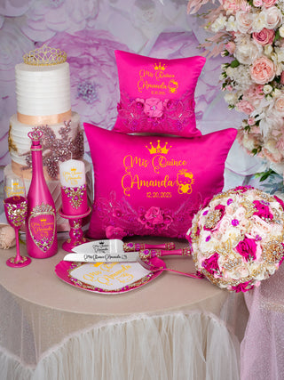 Fuchsia Quinceanera pillows set and teddy bear Kitty design