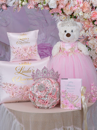 Pink Quinceanera pillows set and teddy bear