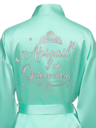 Sage Green with Silver robe for quinceanera