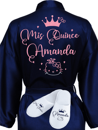 Quinceanera Navy Blue with Rose Gold robe with slippers