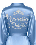 Dusty Blue with silver robe for quinceanera