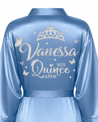 Dusty Blue with silver robe for quinceanera