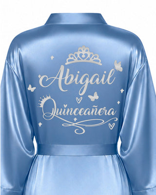 Dusty Blue with silver robe for quinceanera