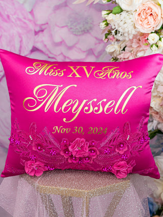 Fuchsia Quinceanera pillows set and Kitty