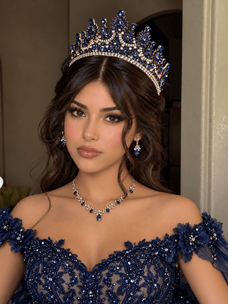 Navy Blue Gold Quinceanera Crown