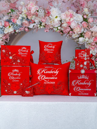 Red silver Quinceanera money card box