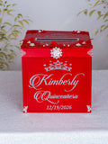 Red silver Quinceanera money card box