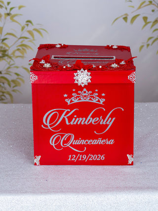Red silver Quinceanera money card box