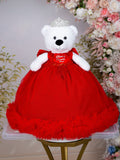 [White Bear] Red with Silver Quinceanera Teddy Bear