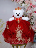 Dark red with Gold Teddy Bear for Quinceanera