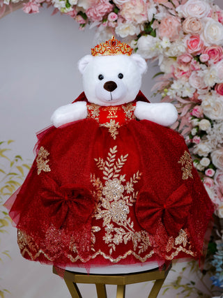Dark red with Gold Teddy Bear for Quinceanera