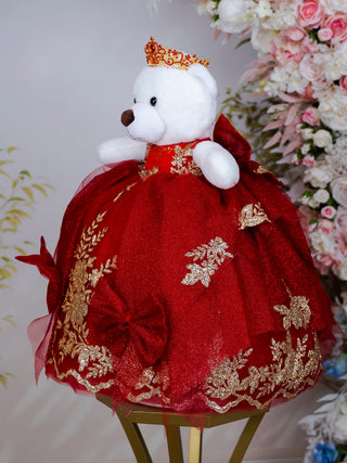 Dark red with Gold Teddy Bear for Quinceanera