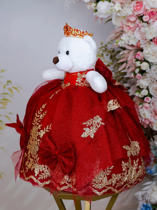Dark red with Gold Teddy Bear for Quinceanera