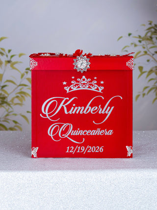 Red silver Quinceanera money card box
