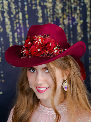 Burgundy with Bow Quinceanera Tejana Hat