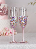 Baby pink silver quinceanera bottle with 4 glasses