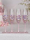 Baby pink silver quinceanera bottle with 4 glasses