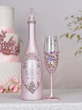 Baby Pink Silver Quinceanera theme bottle with 1 glass