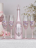 Baby pink silver quinceanera bottle with 4 glasses