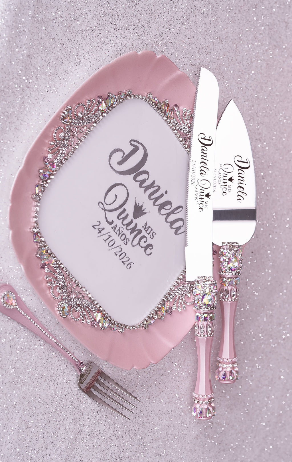 Baby Pink Silver Cake Server Set Quinceanera / quinceanera-decor