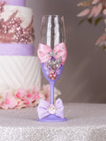 Lilac Pink with Bow 4 quinceanera champagne glasses