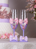 Lilac Pink with Bow quinceanera bottle with 1 glass
