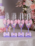 Lilac Pink with Bow quinceanera bottle with 1 glass