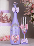Lilac Pink with Bow quinceanera bottle with 4 glasses