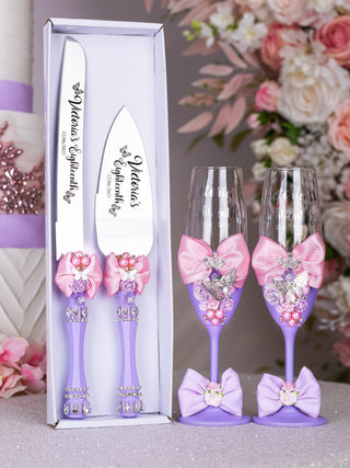 Lilac Pink with Bow 1 quinceanera champagne glass