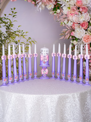 Lilac Pink with Bow quinceanera cake knife set with 2 glasses