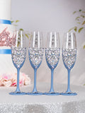Dusty Blue silver quinceanera cake knife set with 1 glass and bottle