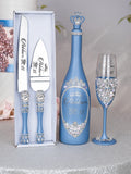 Dusty Blue silver 4 quinceanera champagne glasses