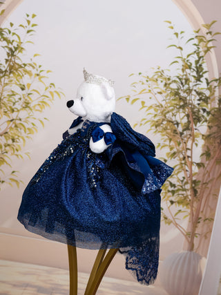 Navy Blue Ruffle Train Dress Teddy Bear for Quinceañera