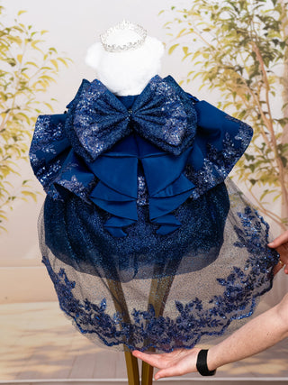 Navy Blue Ruffle Train Dress Teddy Bear for Quinceañera
