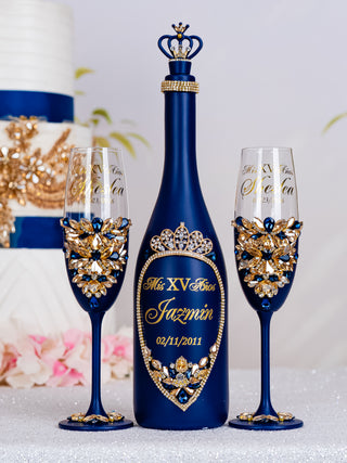 Navy blue with gold quinceanera toasting package