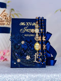 Navy blue Quinceanera theme Bible with Rosary (in english)