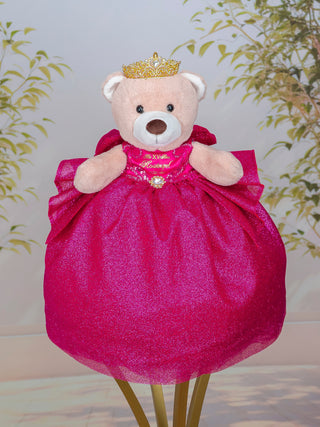 Fuchsia with Gold Brown Teddy Bear for quinceanera