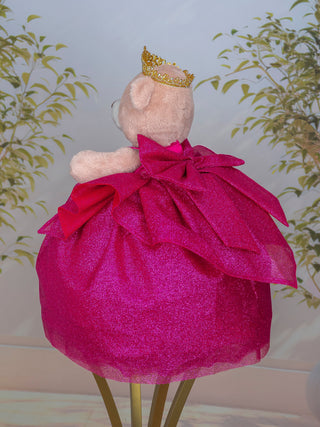 Fuchsia with Gold Brown Teddy Bear for quinceanera