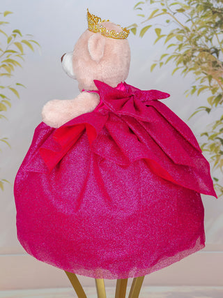 Fuchsia with Gold Brown Teddy Bear for quinceanera