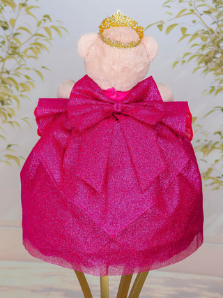 Fuchsia with Gold Brown Teddy Bear for quinceanera