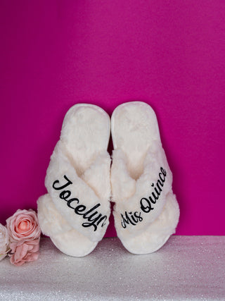 Quinceanera Personalized Slippers Ivory with Black