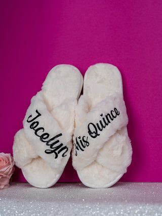Quinceanera Personalized Slippers Ivory with Black