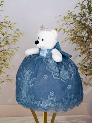 Dusty Blue with Bow Oso de Quinceanera