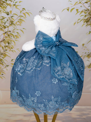 Dusty Blue with Bow Oso de Quinceanera