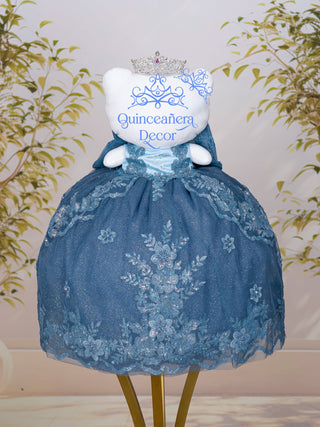 Dusty Blue with Bow Doll Cat for Quinceanera