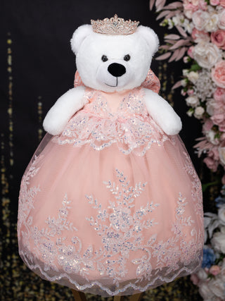 Última muñeca de quinceañera, elegante oso de peluche de oro rosa